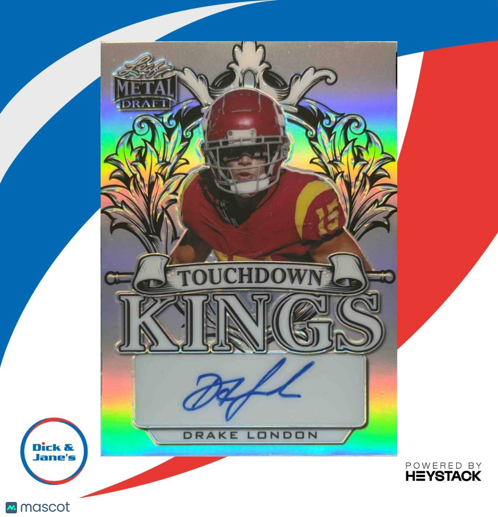 2022 Leaf Metal Draft Drake London Touchdown Kings Auto Prismatic Silver /40 RC - Sports Cards