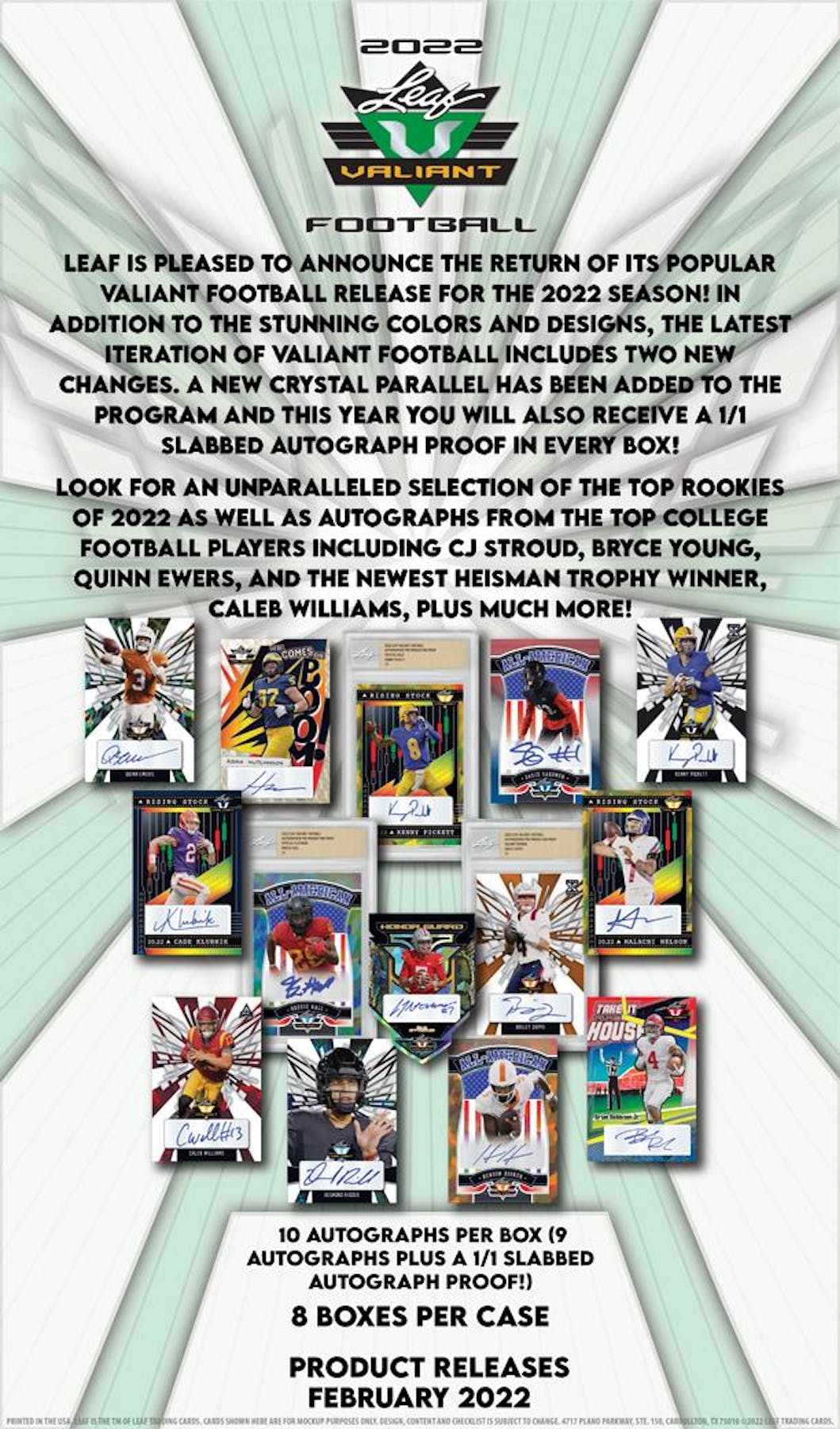 2022 Leaf Valiant Football Hobby Box (Autographs & Autographs) - NFL Hobby Box