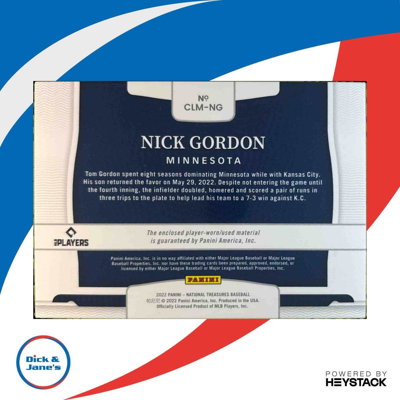 2022 National Treasures Nick Gordon Colossal Materials Holo Gold 15/25 Twins - Sports Cards