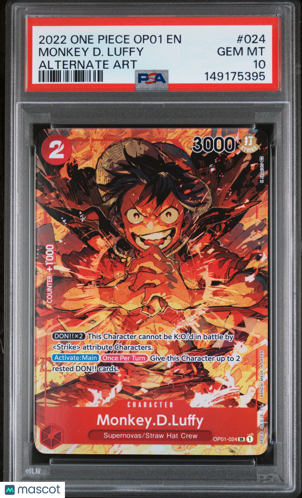 2022 One Piece OP01-Romance Dawn Monkey D. Luffy #024 Alt Art PSA 10 GEM MINT - Graded TCG/CCG