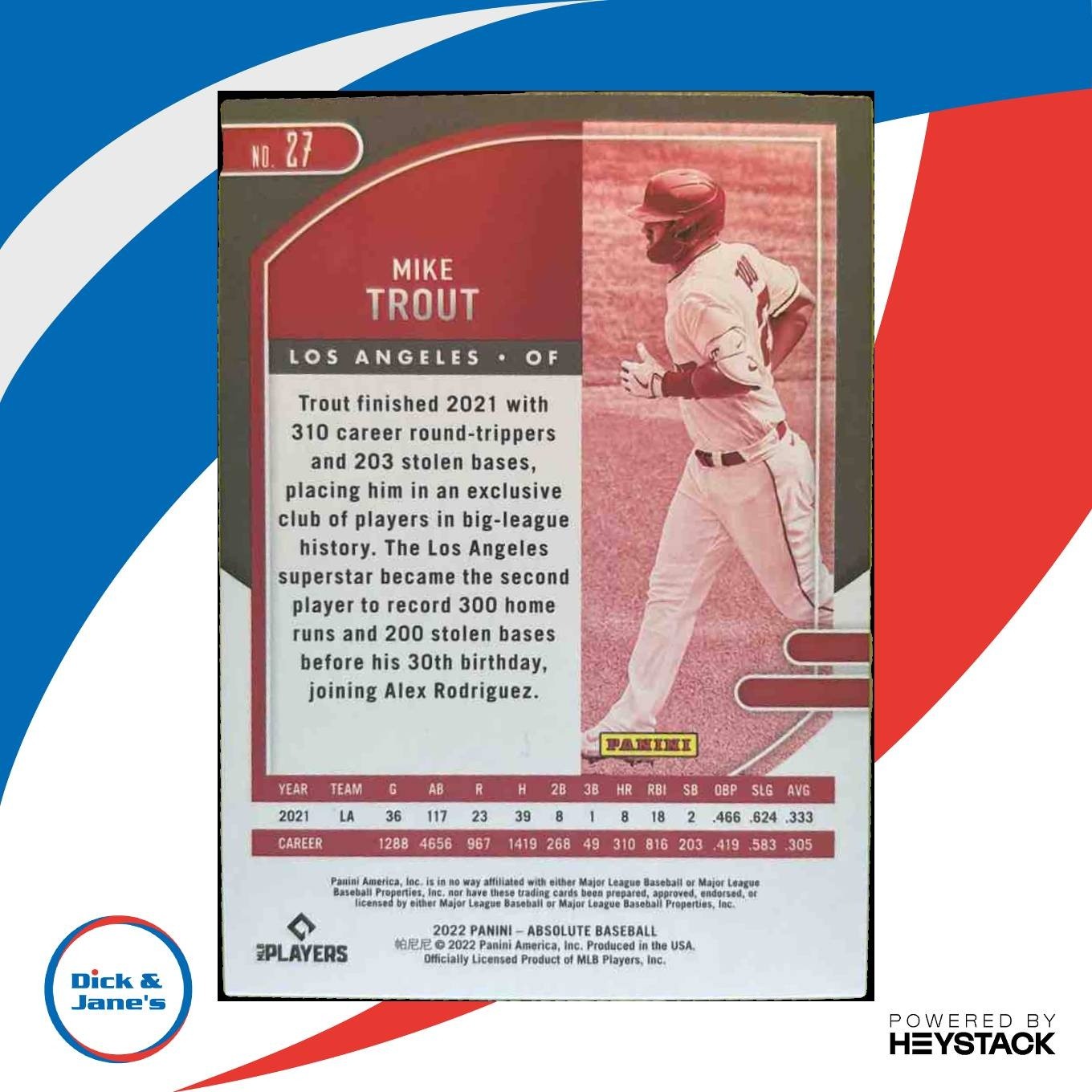 2022 Panini Absolute Mike Trout Gold /10 #27 Los Angeles Angels - Sports Cards