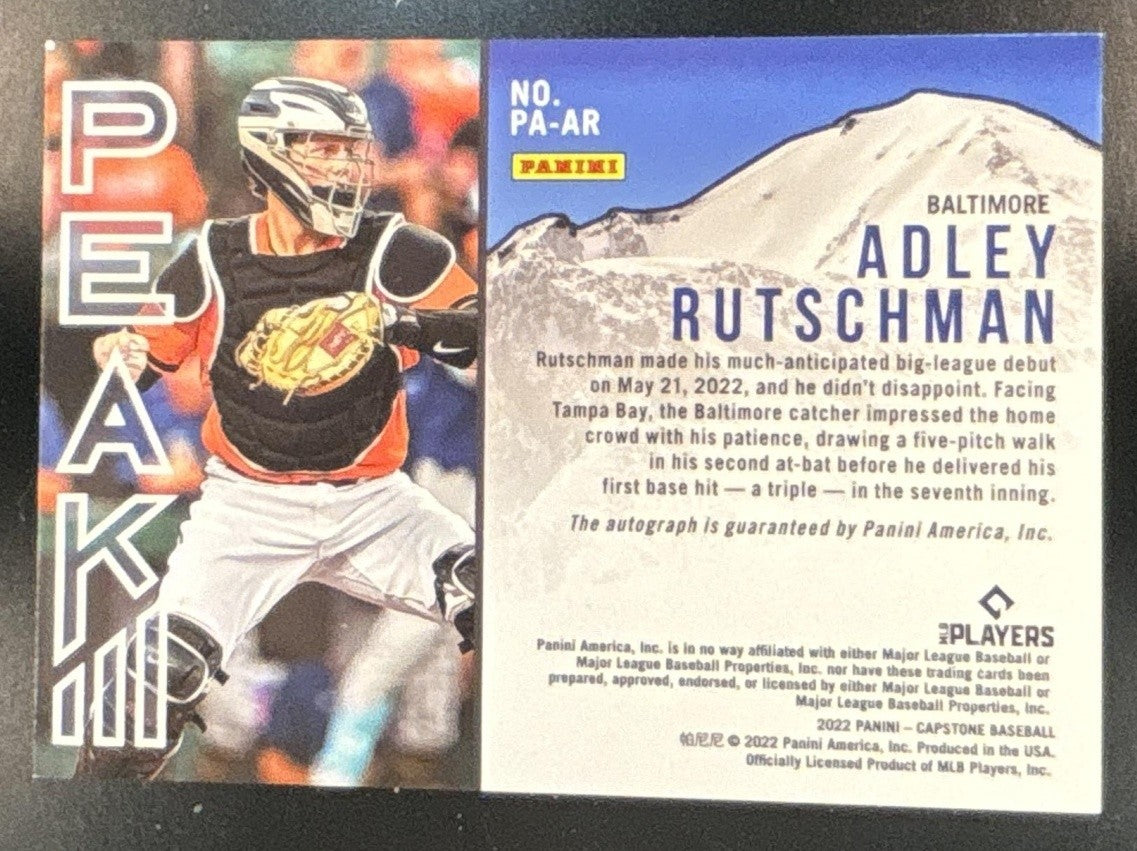 2022 Panini Capstone Adley Rutschman Peak Auto #PA-AR Baltimore Orioles - Sports Cards