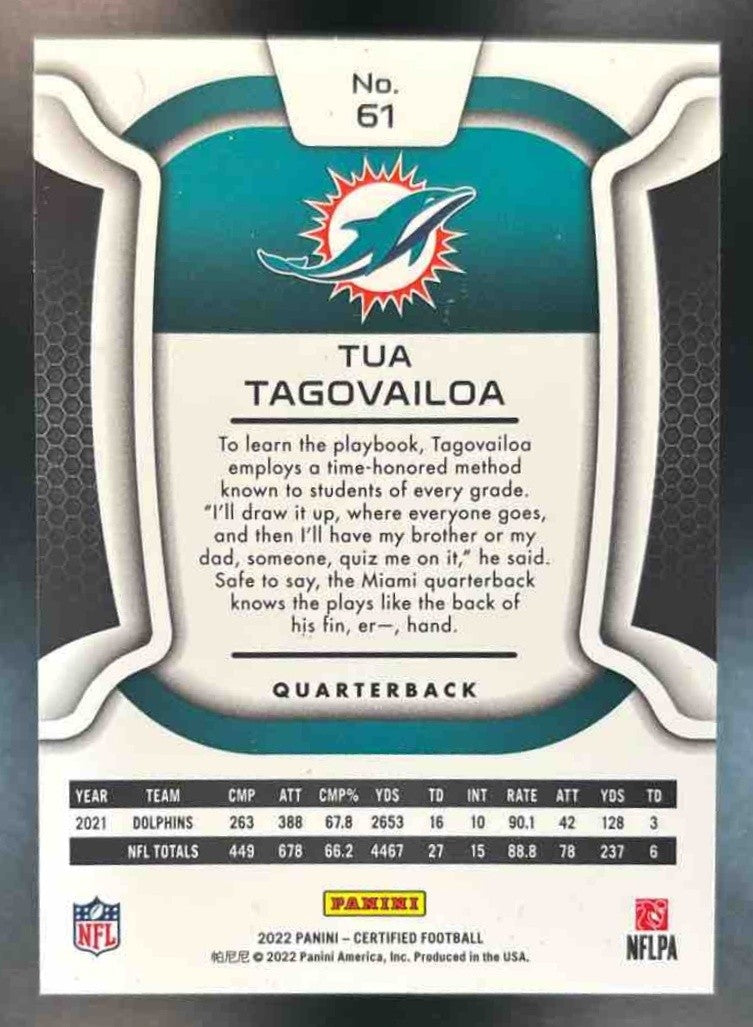 2022 Panini Certified Tua Tagovailoa Mirror Bronze /275 #61 Miami Dolphins - Sports Cards