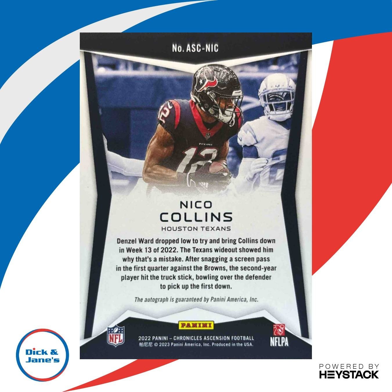 2022 Panini Chronicles Nico Collins Ascension Auto #ASC-NIC Houston Texans - Sports Cards