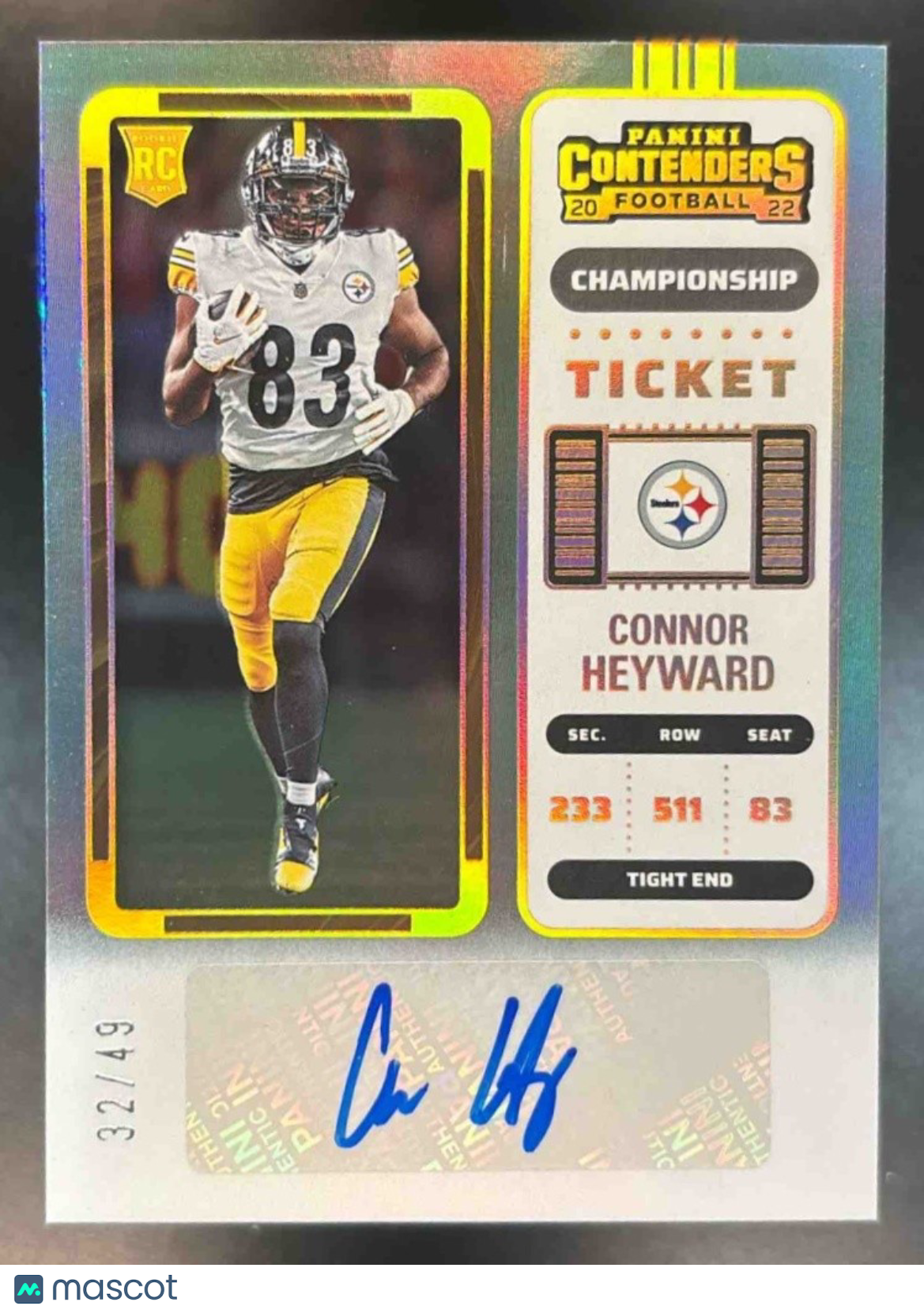 2022 Panini Contenders Connor Heyward Championship Ticket Auto /49 RC Steelers - Sports Cards