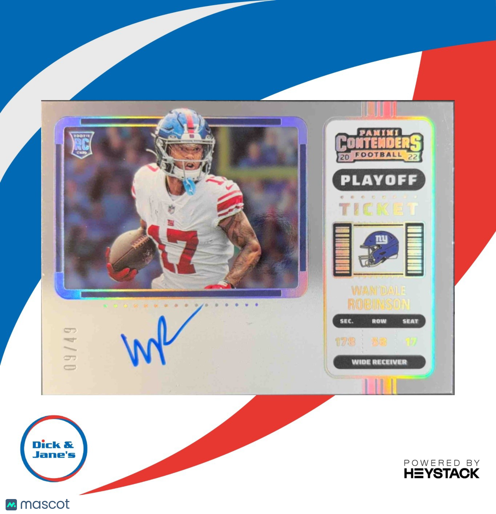 2022 Panini Contenders Wan Dale Robinson Rookie Ticket Silver 9/49 Auto Giants - Sports Cards