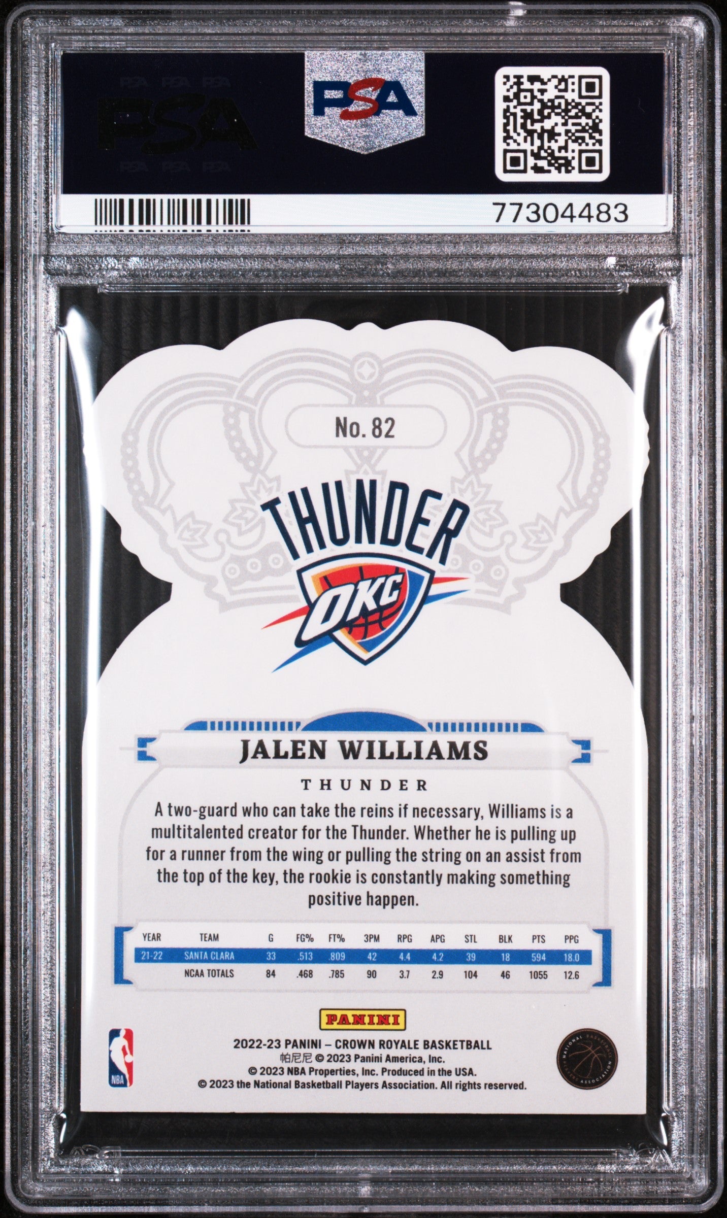 2022 Panini Crown Royale Jalen Williams Rookie #82 PSA 10 GEM MINT - Graded Sports Cards