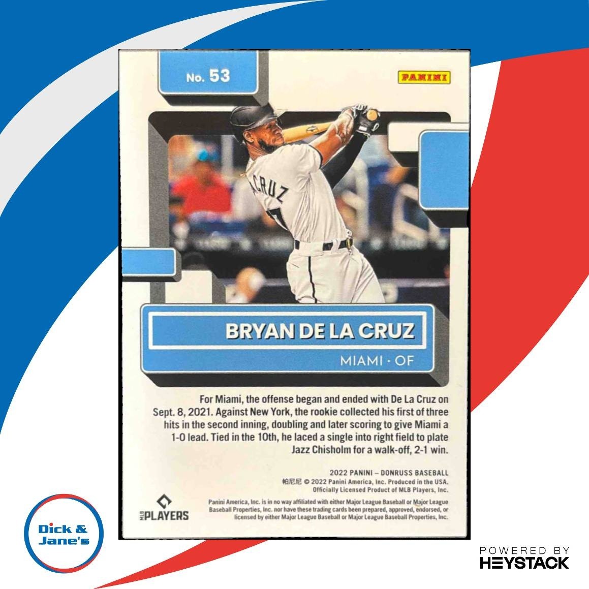 2022 Panini Donruss Bryan De La Cruz Season Stat Line /296 #53 RC Miami Marlins - Sports Cards