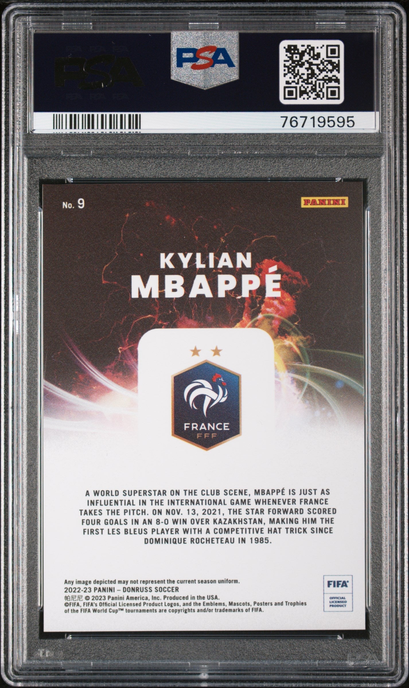 2022 Panini Donruss FIFA Night Moves Kylian Mbappe #9 PSA 10 GEM MINT Graded Sports Cards