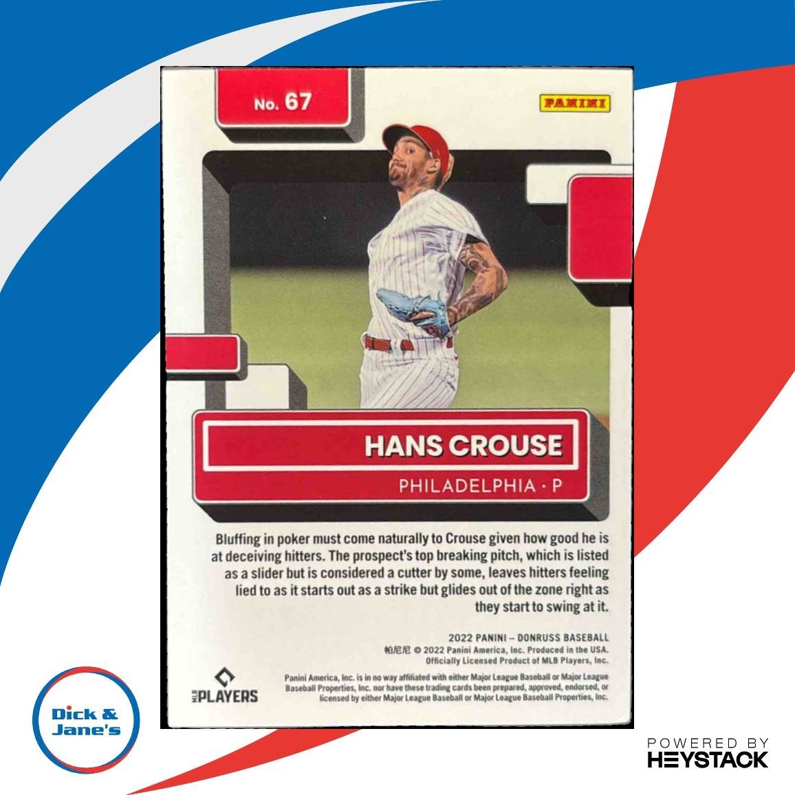 2022 Panini Donruss Hans Crouse Red /2022 #67 RC Philadelphia Phillies - Sports Cards