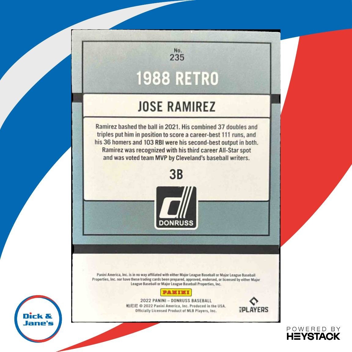 2022 Panini Donruss Jose Ramirez Red /2022 #235 Cleveland Guardians - Sports Cards