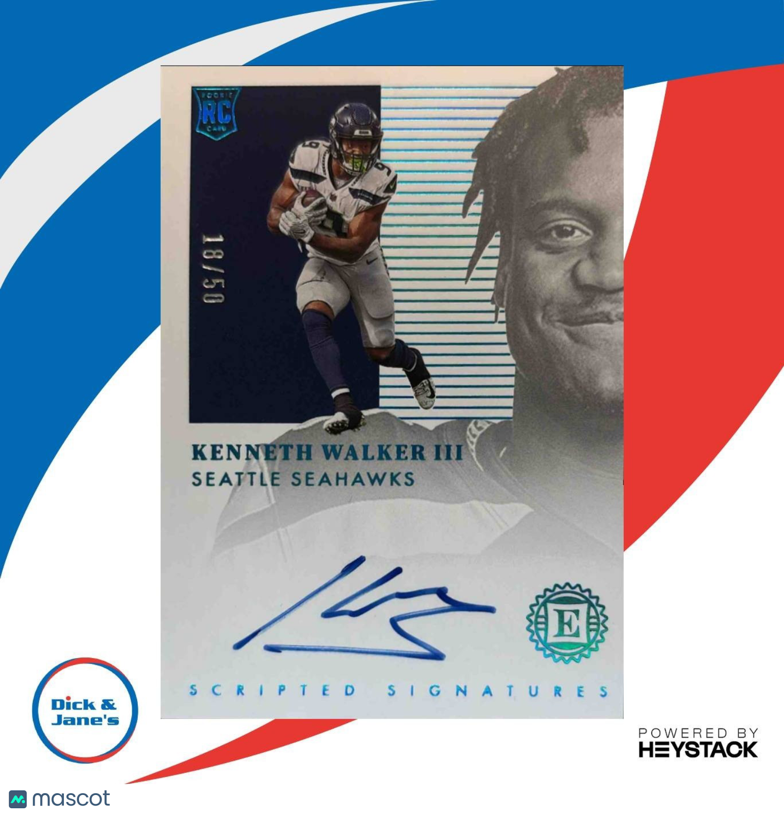 2022 Panini Kenneth Walker III Scripted Signatures Sapphire /50 RC Seahawks - Sports Cards