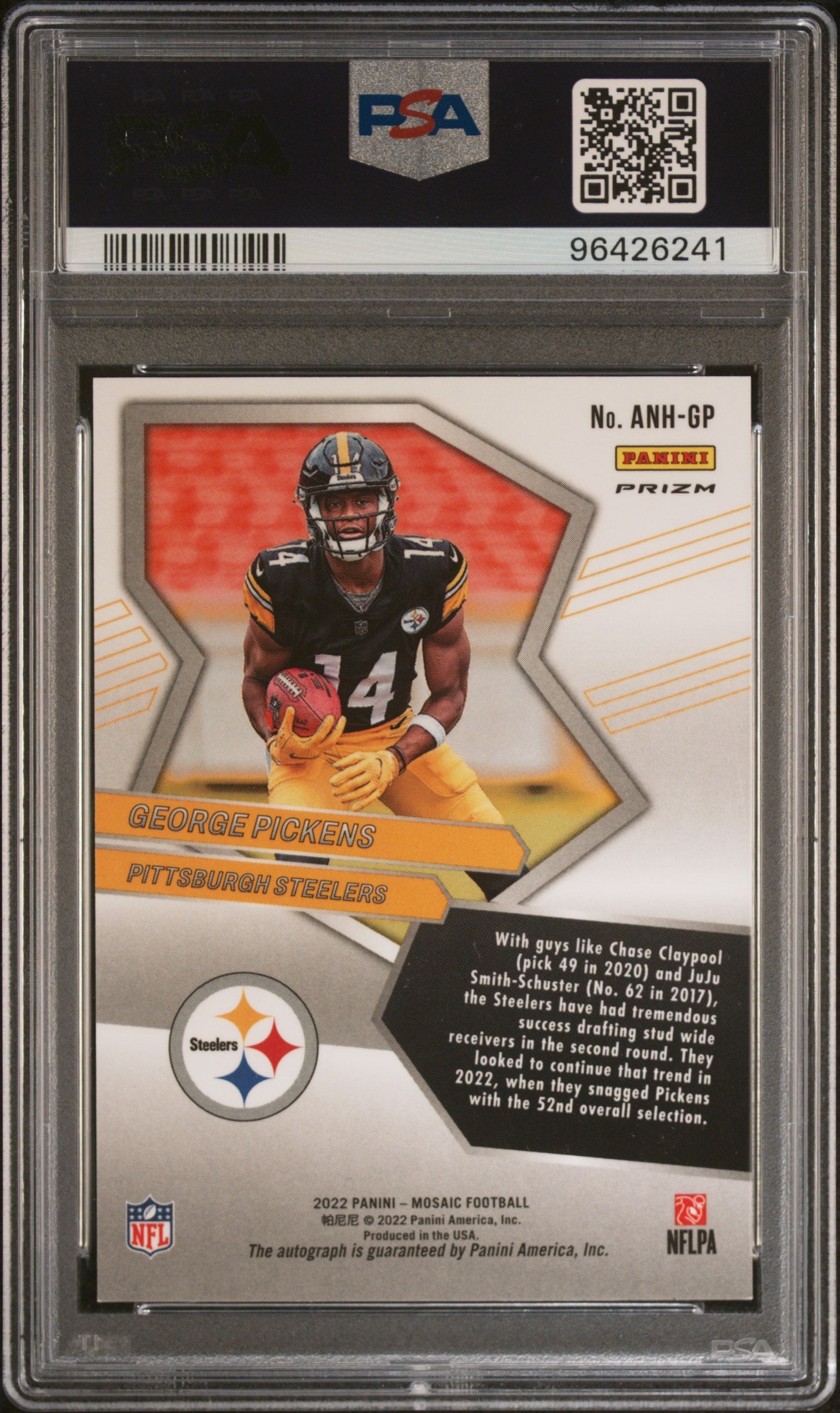 2022 Panini Mosaic Autographs No Huddle George Pickens Rookie #ANHGP PSA 10 GEM - Graded Sports Cards