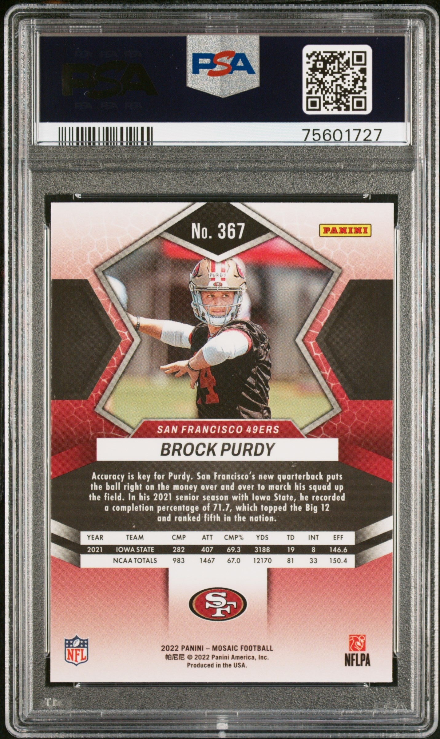 2022 Panini Mosaic Brock Purdy Rookie #367 PSA 9 San Francisco 49ers Graded Sports Cards