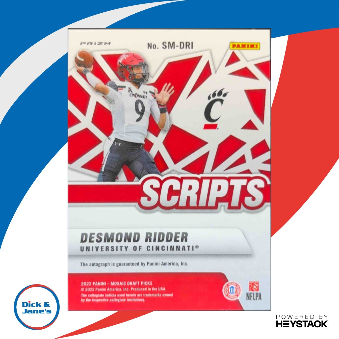 2022 Panini Mosaic Draft Picks Desmond Ridder Scripts #SM-DRI RC Auto - Sports Cards