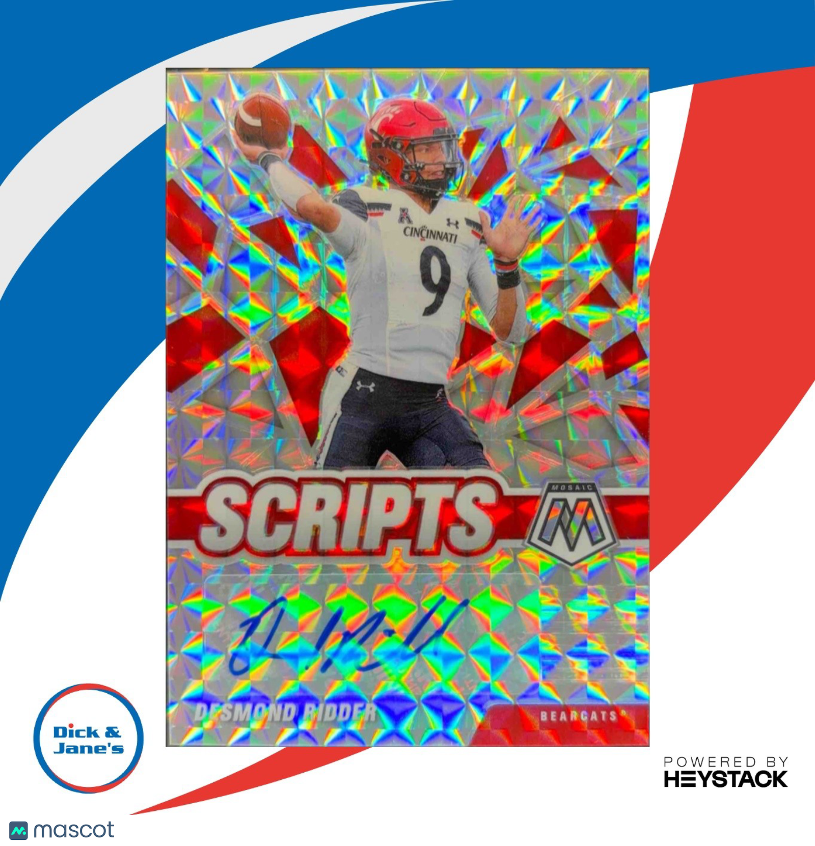 2022 Panini Mosaic Draft Picks Desmond Ridder Scripts #SM-DRI RC Auto - Sports Cards
