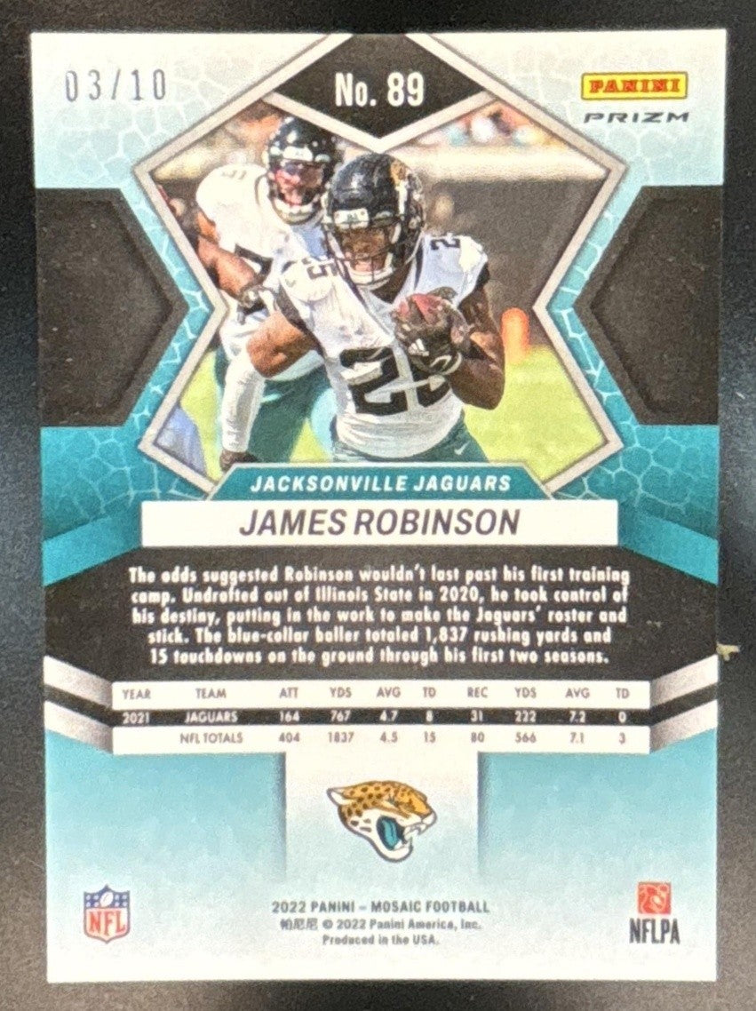 2022 Panini Mosaic James Robinson Mosaic Gold /10 #89 Jacksonville Jaguars - Sports Cards