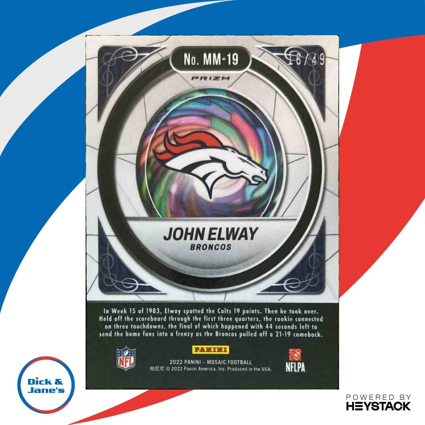 2022 Panini Mosaic John Elway Men of Mastery Mosaic Purple /49 Denver Broncos - Sports Cards