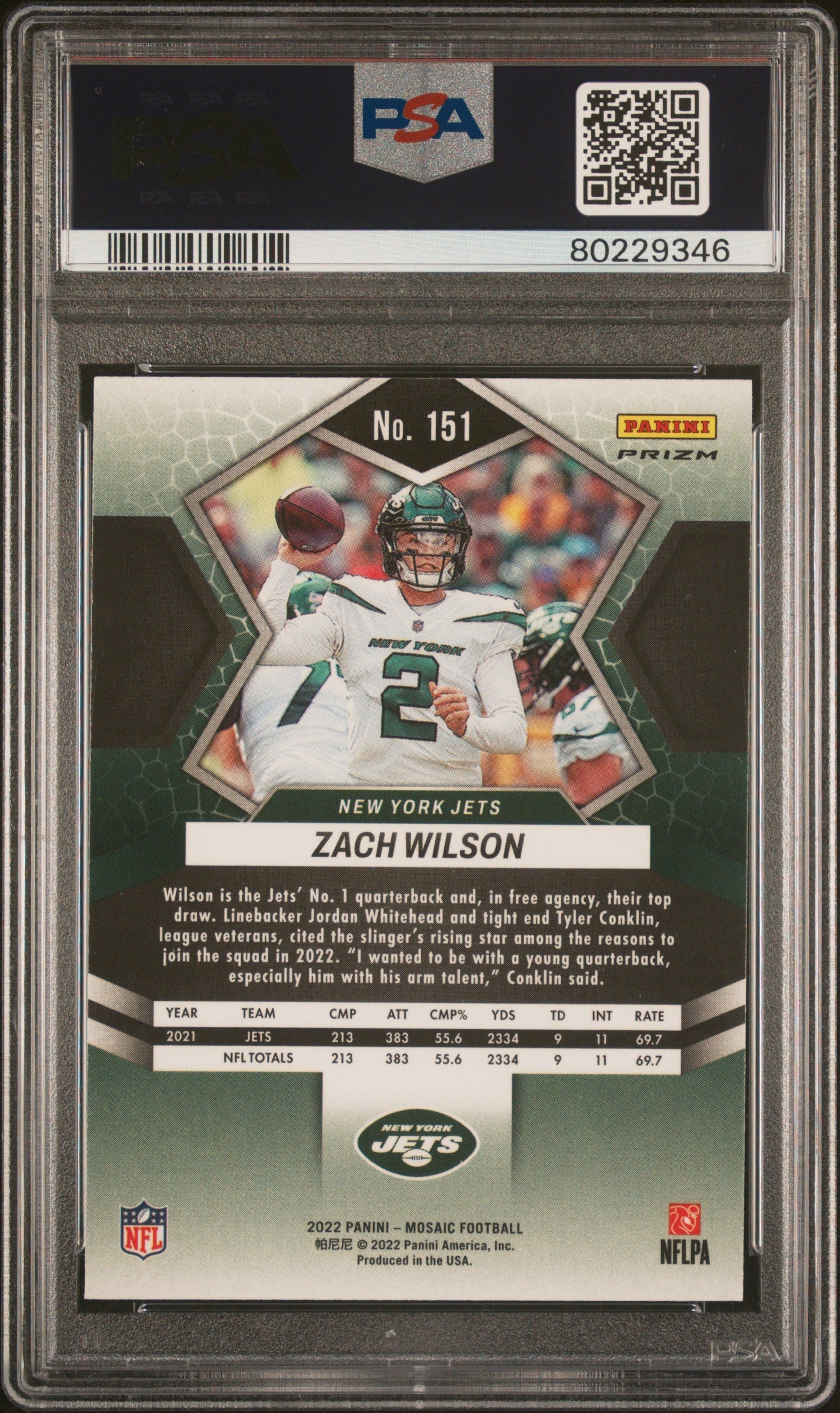 2022 Panini Mosaic Zach Wilson Genesis Rookie #151 PSA 10 GEM Minnesota Vikings - Graded Sports Cards