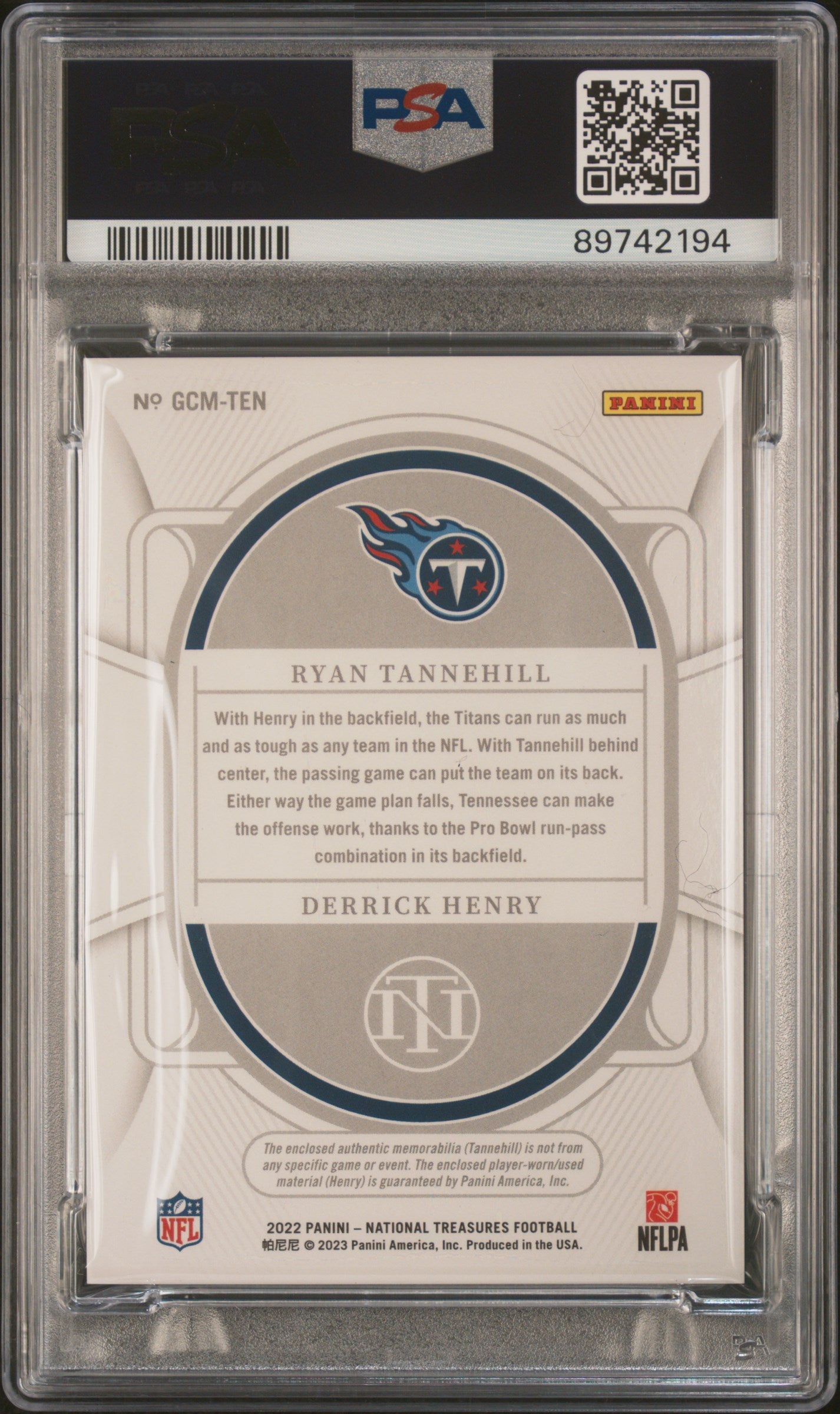 2022 Panini National Treasures NFL Gear Combo Materials Henry Tannehill 32/99 #TEN PSA 9 - Graded Sports Cards