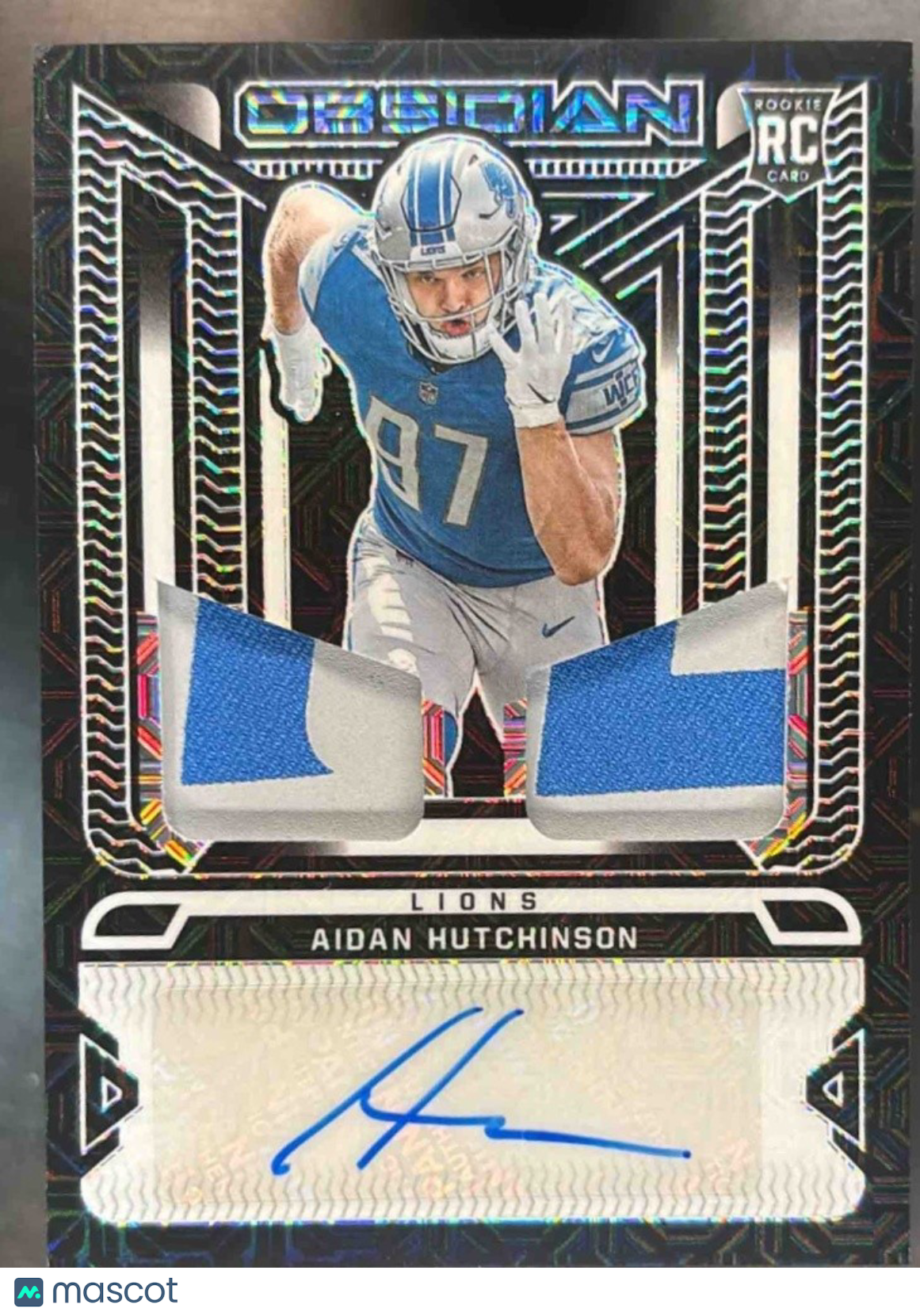 2022 Panini Obsidian Aidan Hutchinson Dual Patch Auto /10 #RJI-AHU RC Auto Lions - Sports Cards