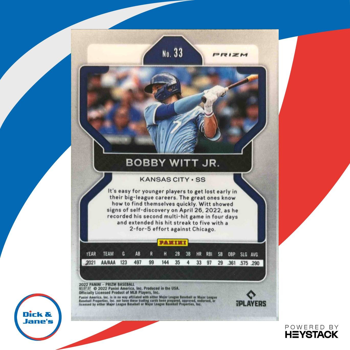 2022 Panini Prizm Bobby Witt Jr. Red/White/Blue #33 RC Kansas City Royals - Sports Cards