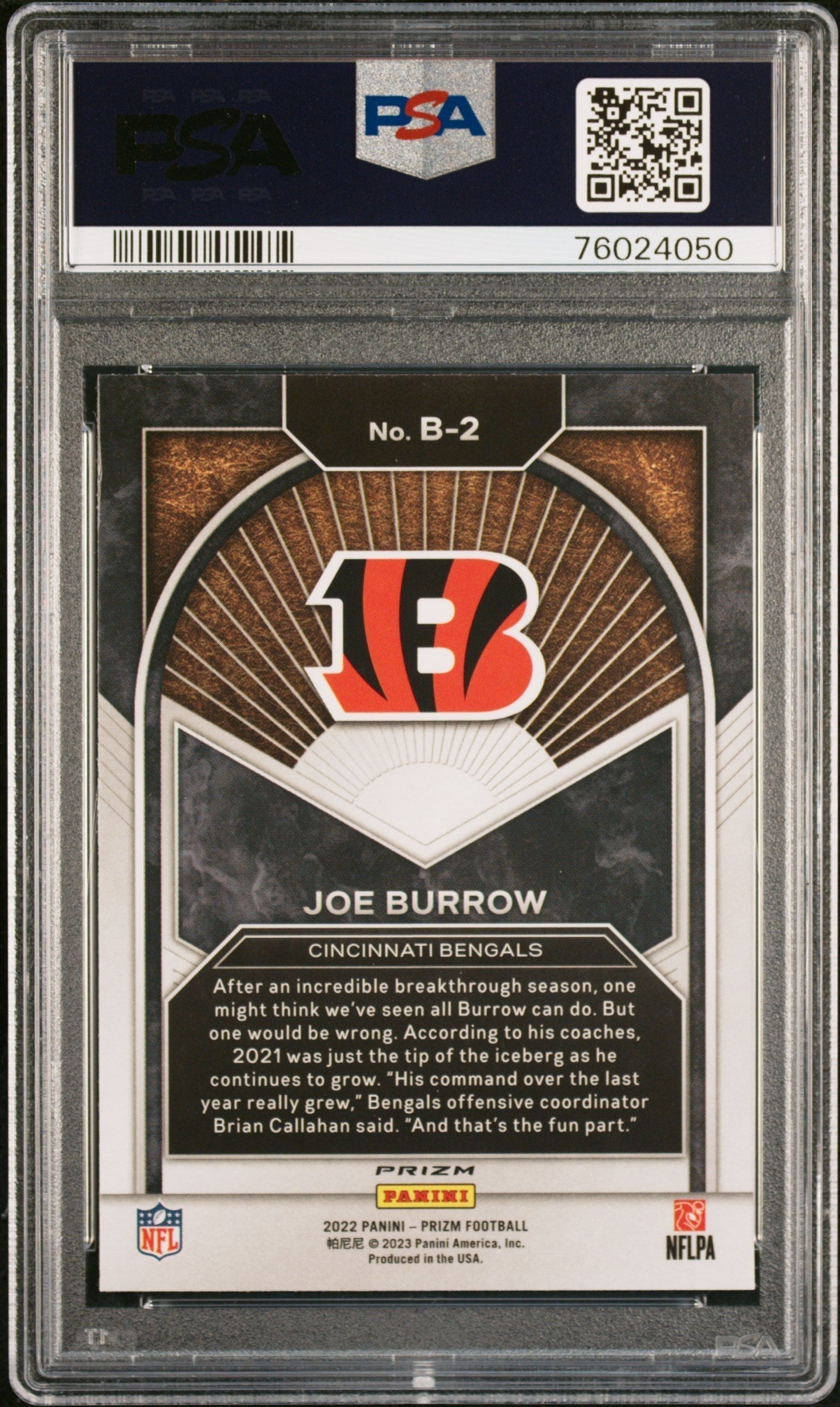 2022 Panini Prizm Brilliance Joe Burrow No Huddle #B2 PSA 9 MINT Bengals - Graded Sports Cards