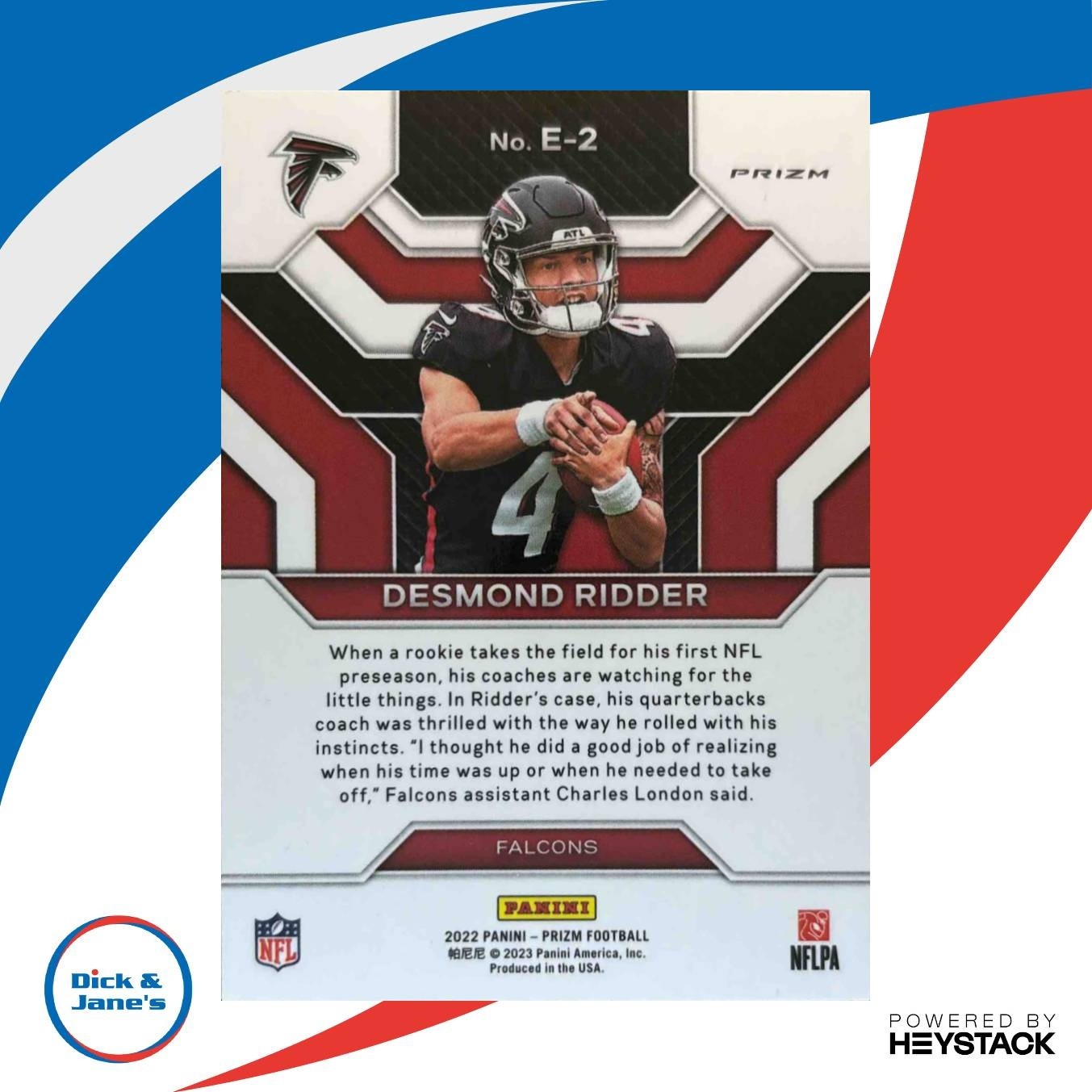 2022 Panini Prizm Desmond Ridder Emergent No Huddle Prizms RC Atlanta Falcons - Sports Cards
