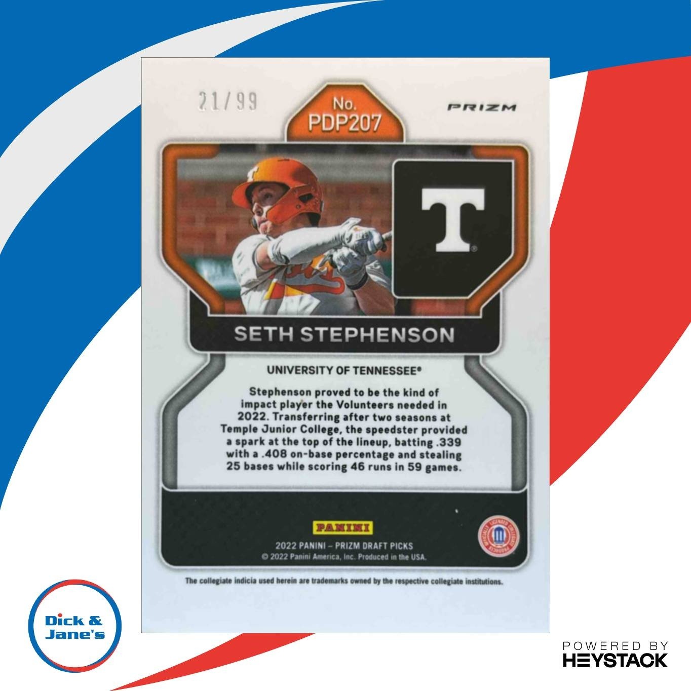 2022 Panini Prizm Draft Picks Seth Stephenson Red Donut Circles /99 Volunteers - Sports Cards