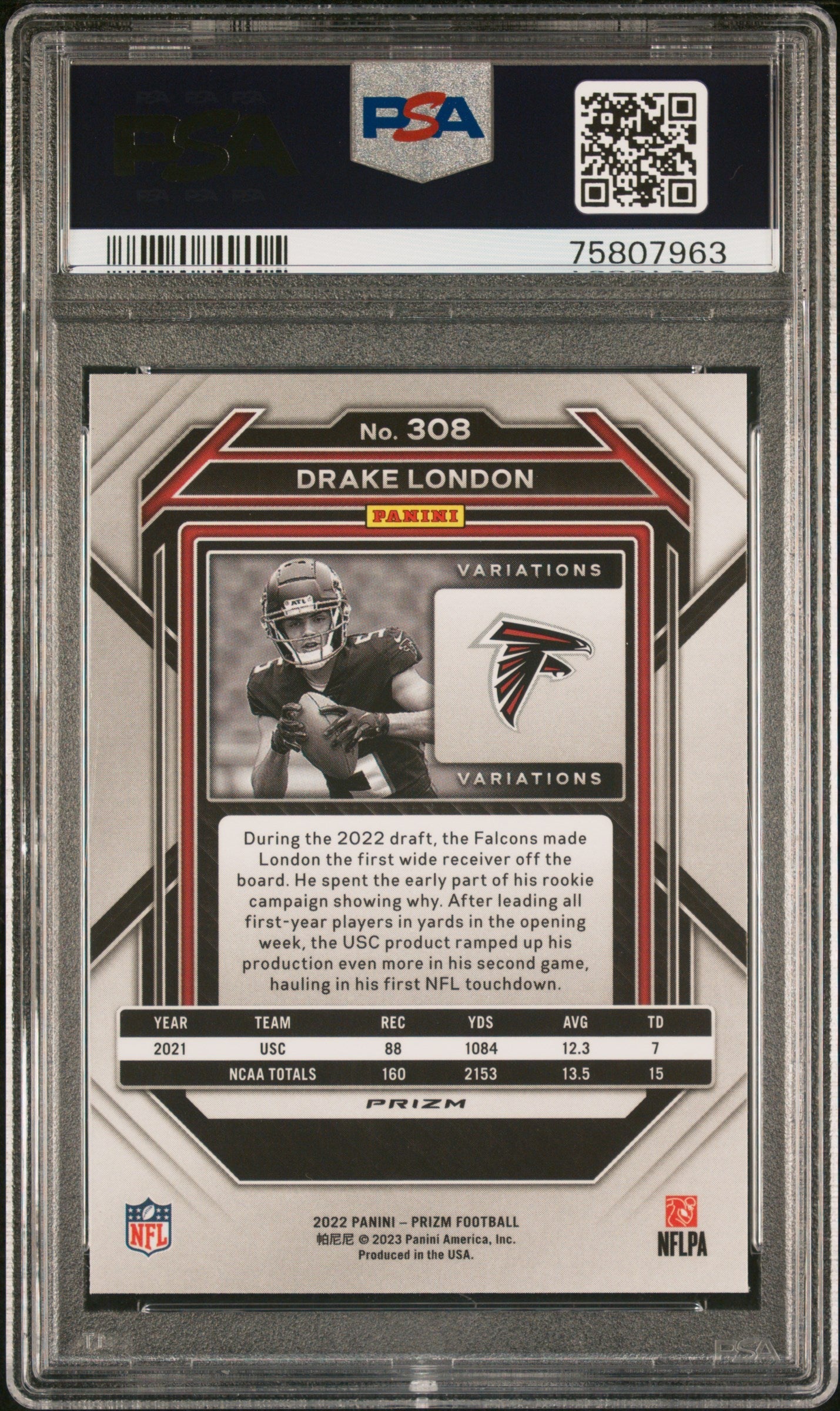2022 Panini Prizm Drake London Variation Rookie PSA 10 GEM MINT Atlanta Falcons - Graded Sports Cards