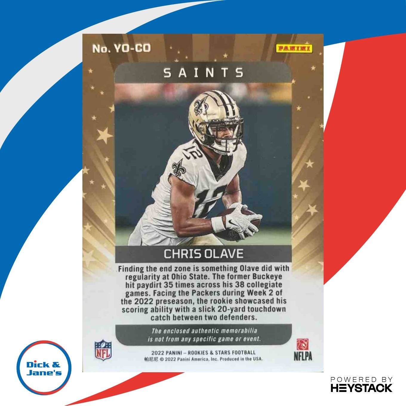 2022 Panini Rookies & Stars Chris Olave Year One MEM RC New Orleans Saints - Sports Cards