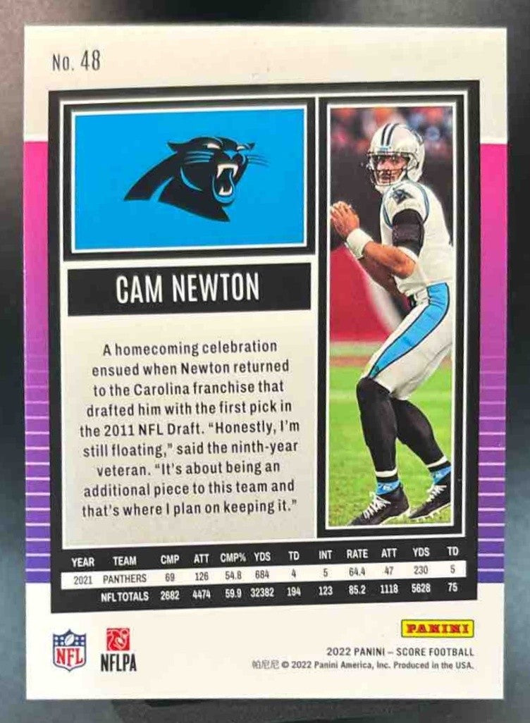2022 Panini Score Cam Newton Gold Zone /50 #48 Carolina Panthers - Sports Cards