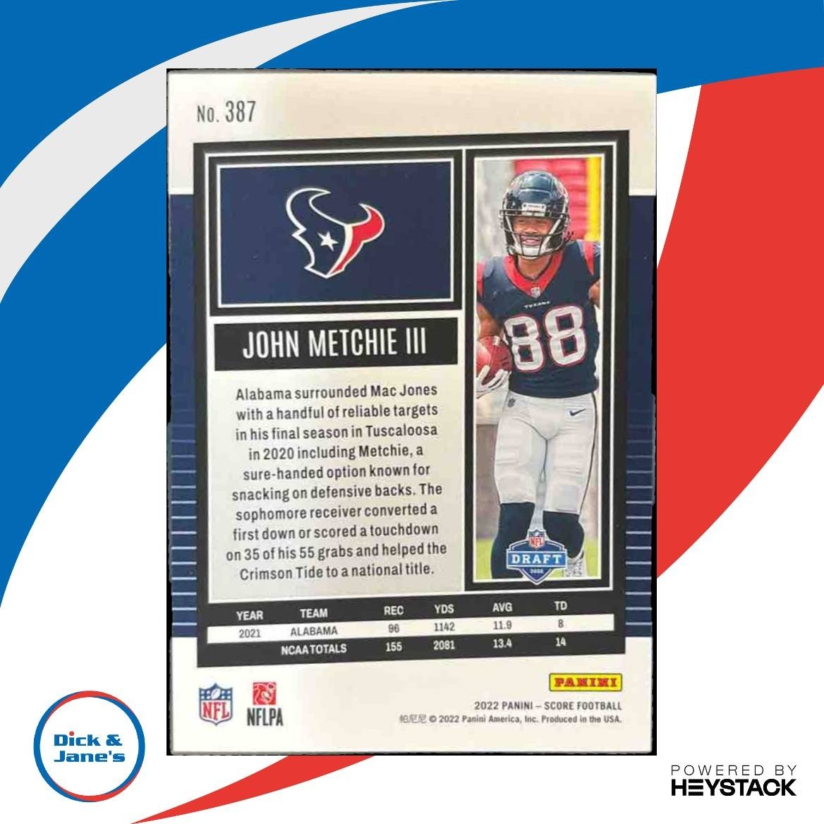 2022 Panini Score John Metchie III Dots Gold 94/225 #387 RC Houston Texans - Sports Cards