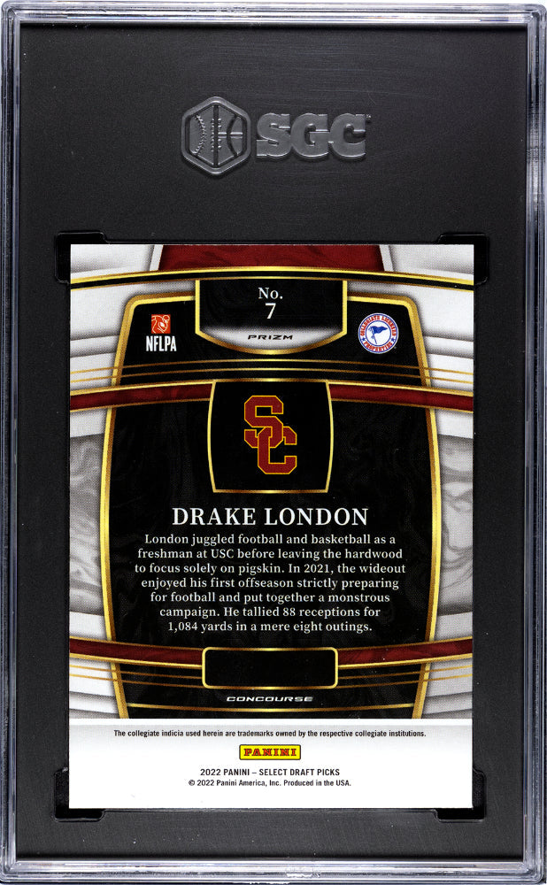 2022 Panini Select Draft Picks Drake London Red Lazer Prizm #7 SGC 10 - Graded Sports Cards