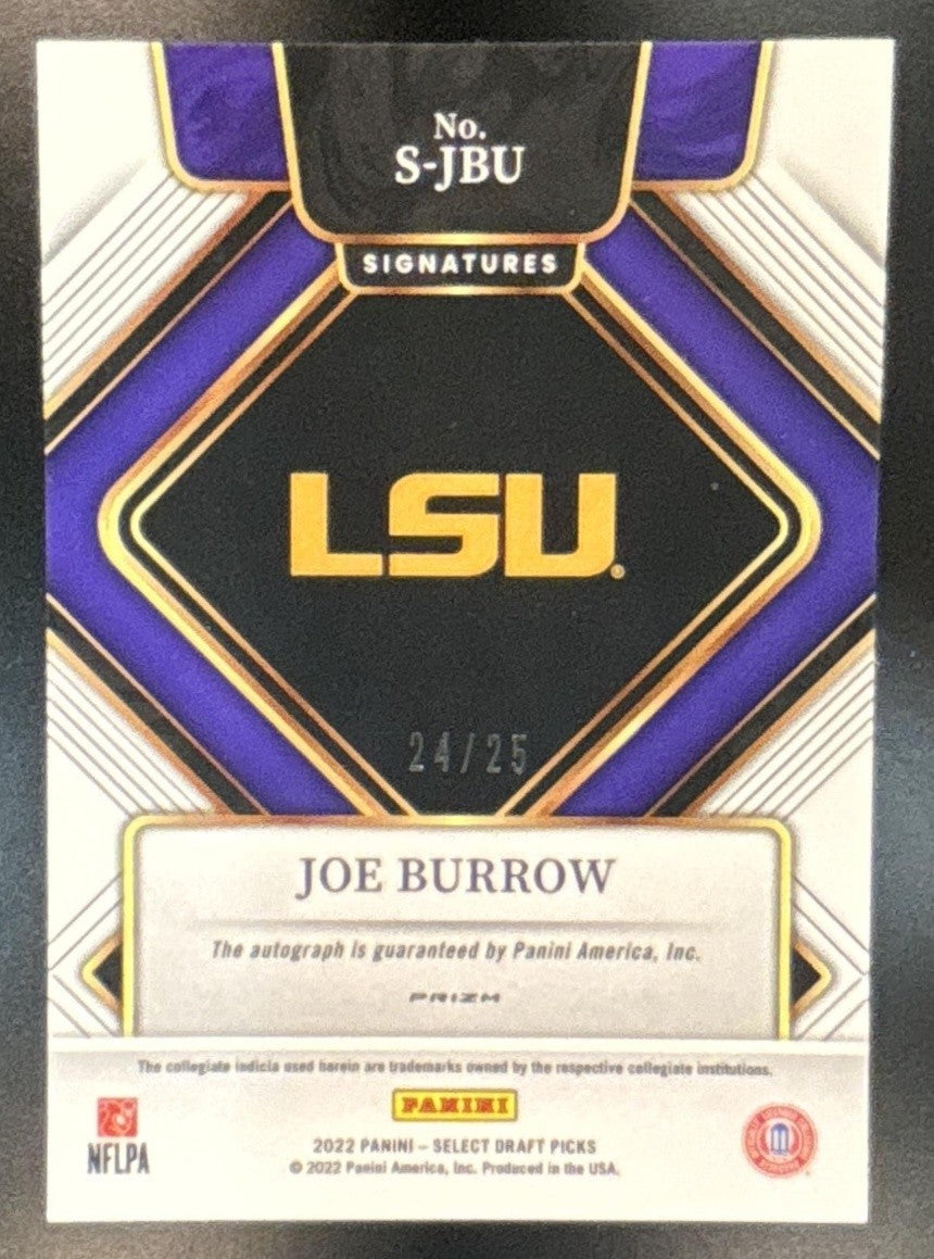 2022 Panini Select Draft Picks Joe Burrow Signatures Prizm Tie Dye /25 Auto LSU - Sports Cards