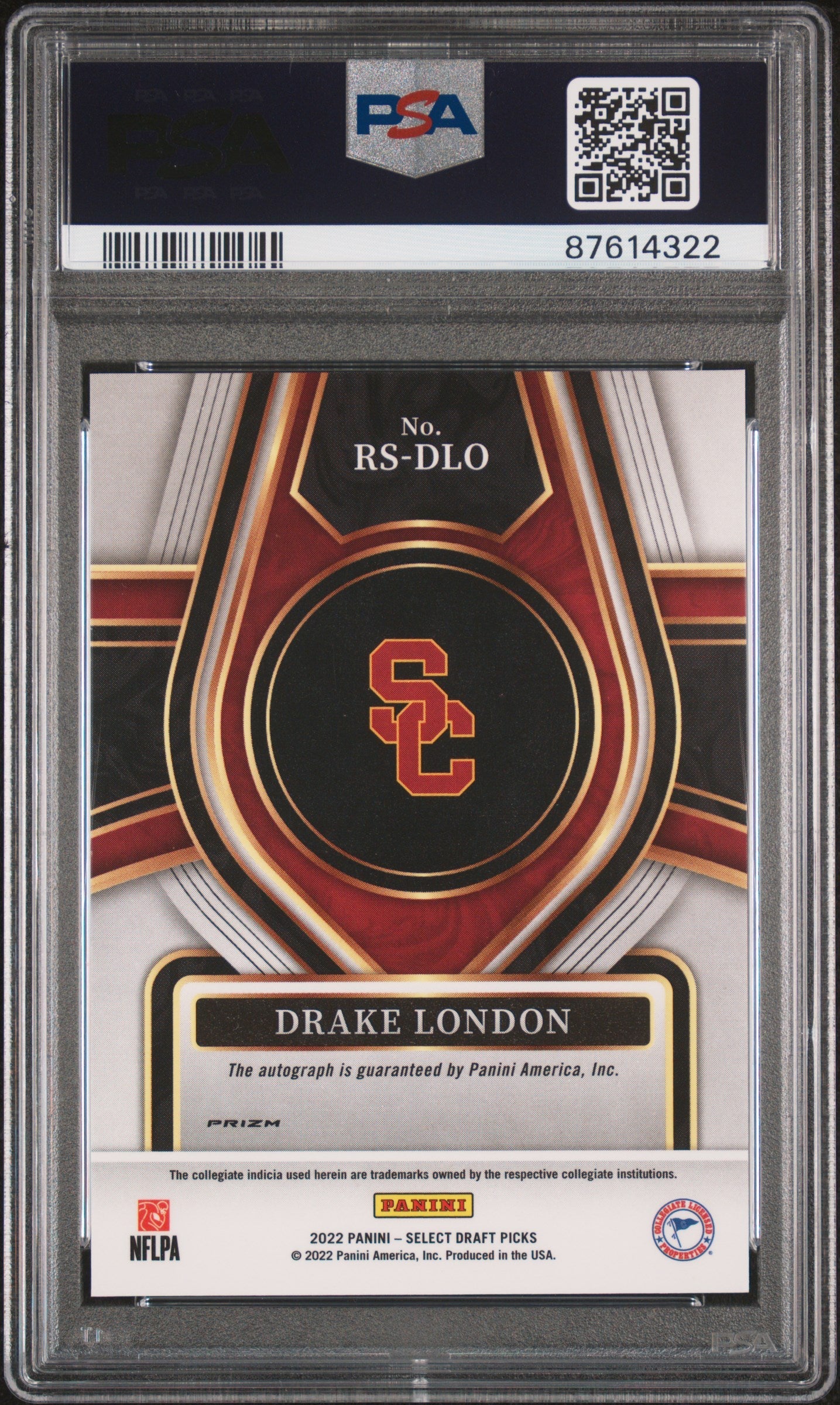 2022 Panini Select Draft Picks Rookie Signatures Drake London Red Prizm #RSDLO PSA 10 - Graded Sports Cards