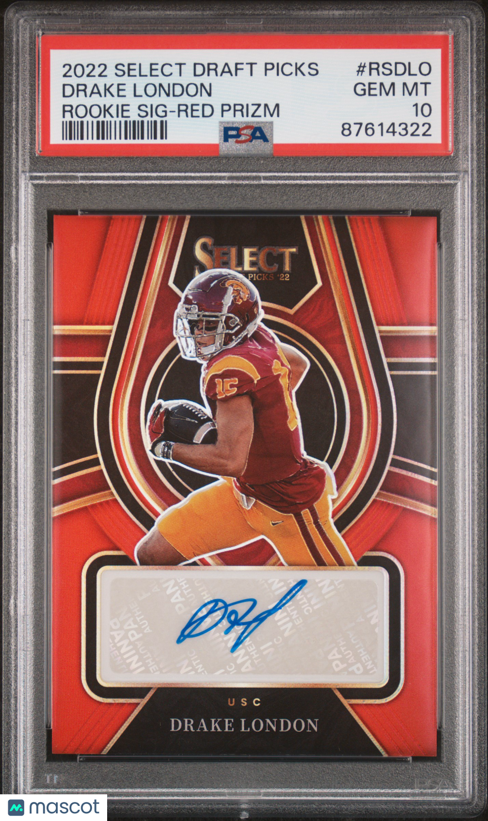 2022 Panini Select Draft Picks Rookie Signatures Drake London Red Prizm #RSDLO PSA 10 - Graded Sports Cards