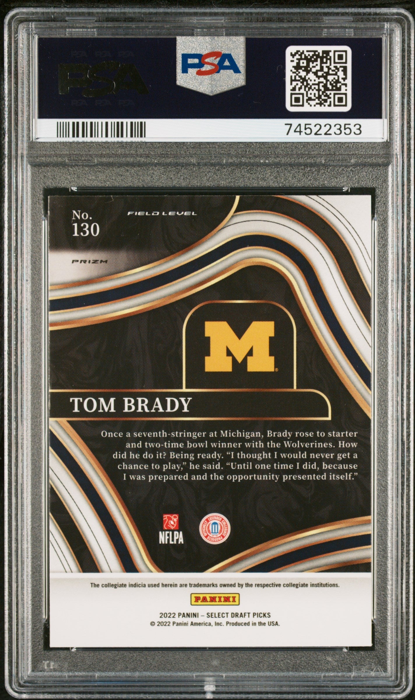 2022 Panini Select Draft Picks Tom Brady Purple Lazer Prizm PSA 10 GEM MINT - Graded Sports Cards