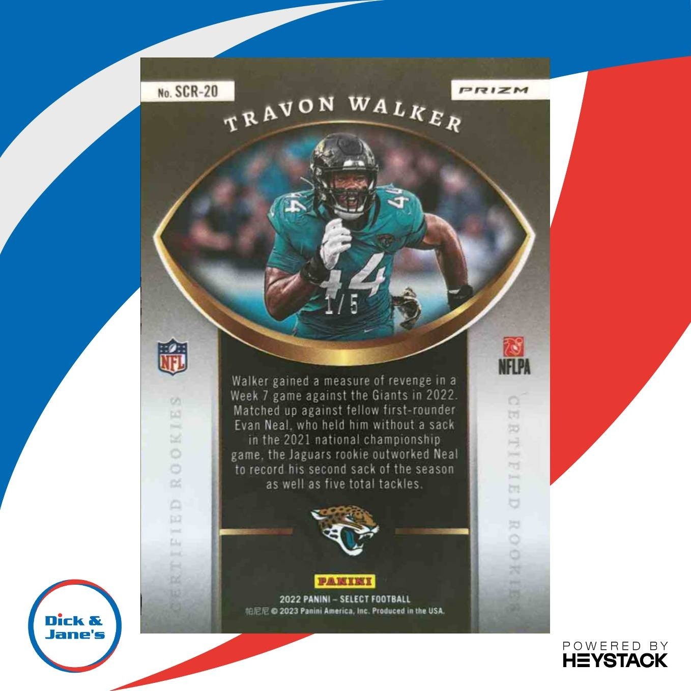 2022 Panini Select Travon Walker Certified Rookies Green Prizm 1/5 Jaguars - Sports Cards