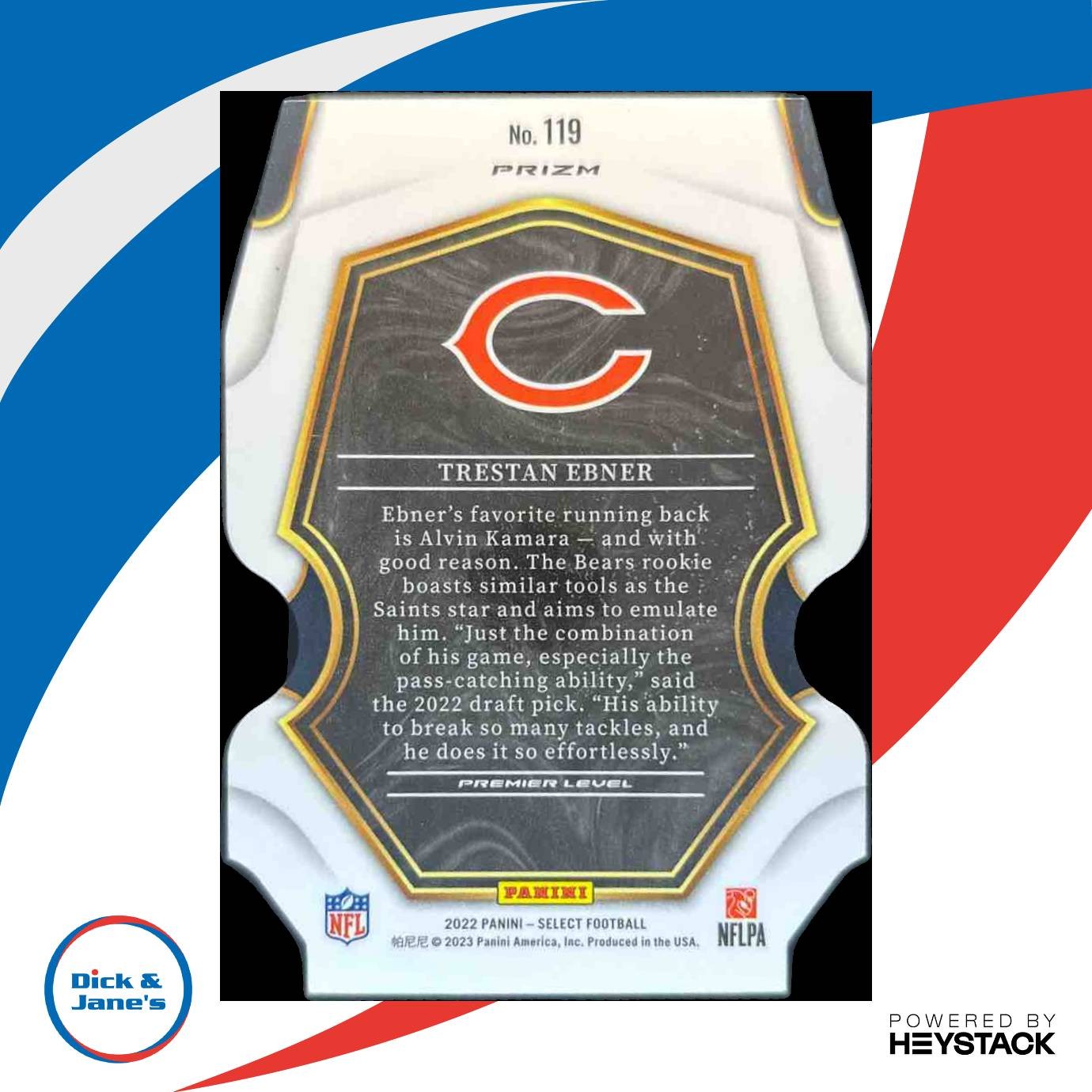 2022 Panini Select Trestan Ebner Zebra Prizm Die Cut #119 Premier Chicago Bears - Sports Cards