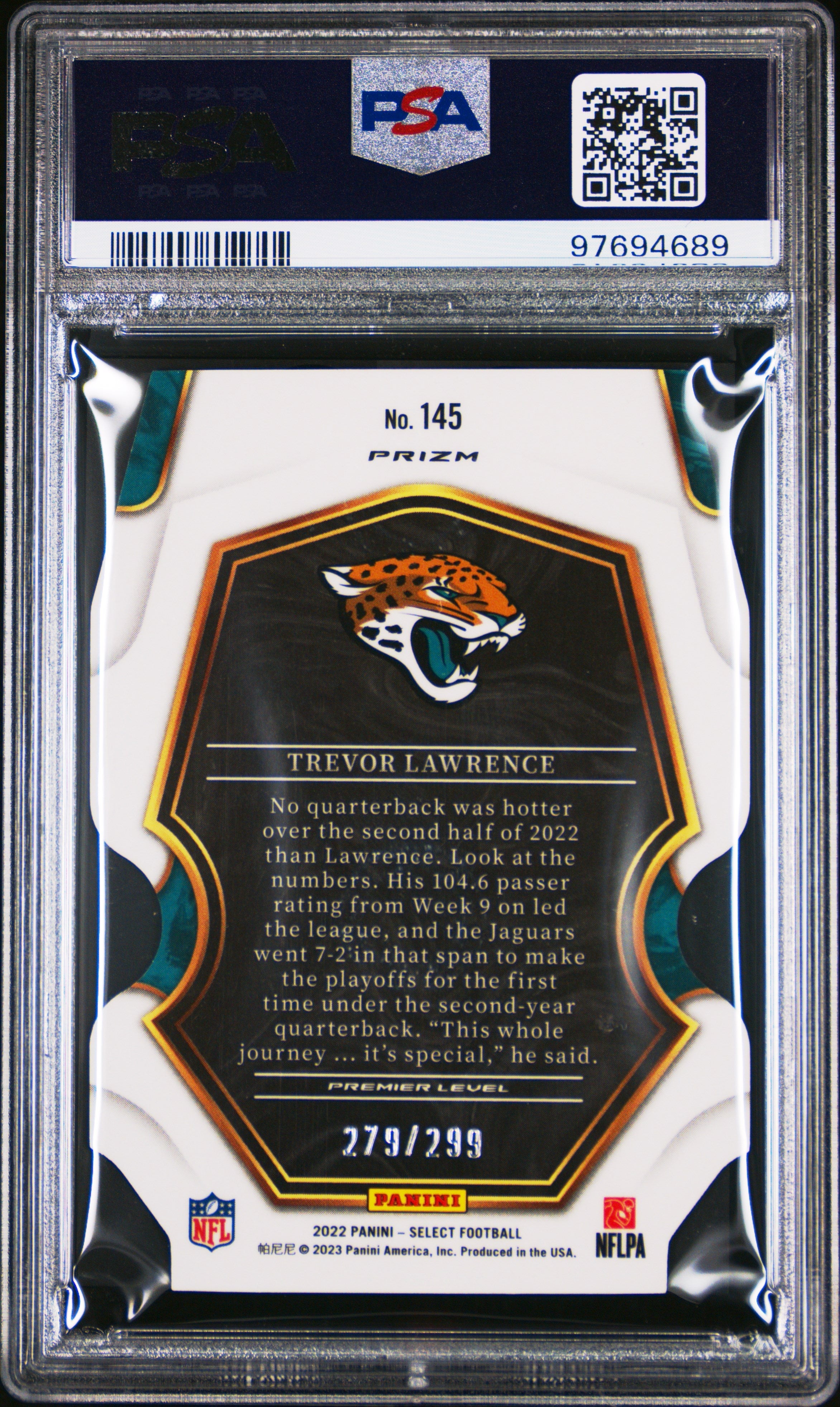 2022 Panini Select Trevor Lawrence Die Cut Neon Green Prizm #145 PSA 9 - Graded Sports Cards