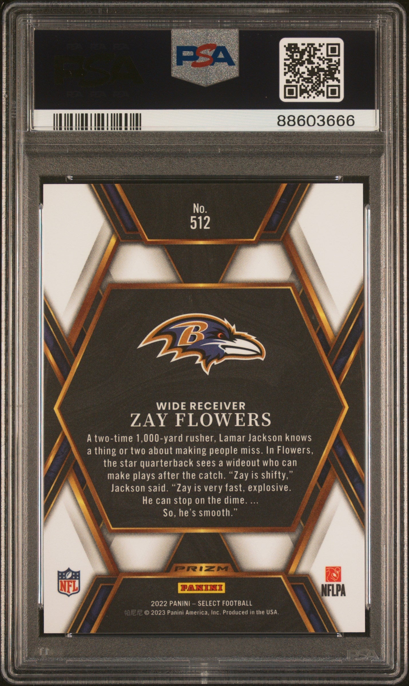 2022 Panini Select Zay Flowers XRC Rookie #512 PSA 10 Baltimore Ravens - Graded Sports Cards
