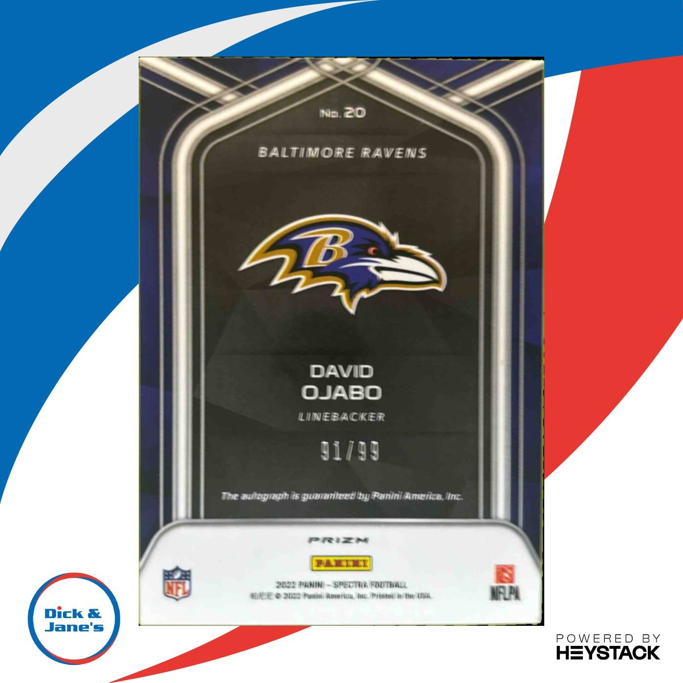 2022 Panini Spectra David Ojabo Rookie Auto 91/99 #20 RC Baltimore Ravens - Sports Cards