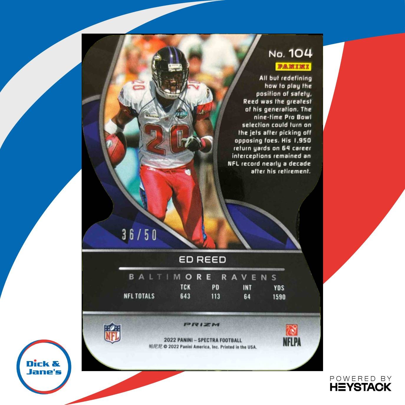 2022 Panini Spectra Ed Reed Neon Blue Die Cut 36/50 #104 Baltimore Ravens - Sports Cards