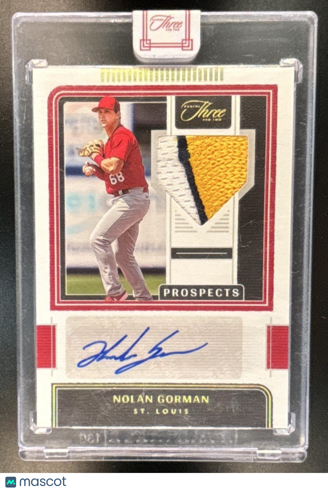 2022 Panini Three and Two Nolan Gorman Prospect Jersey Auto Holo Gold /10 - Sports Cards