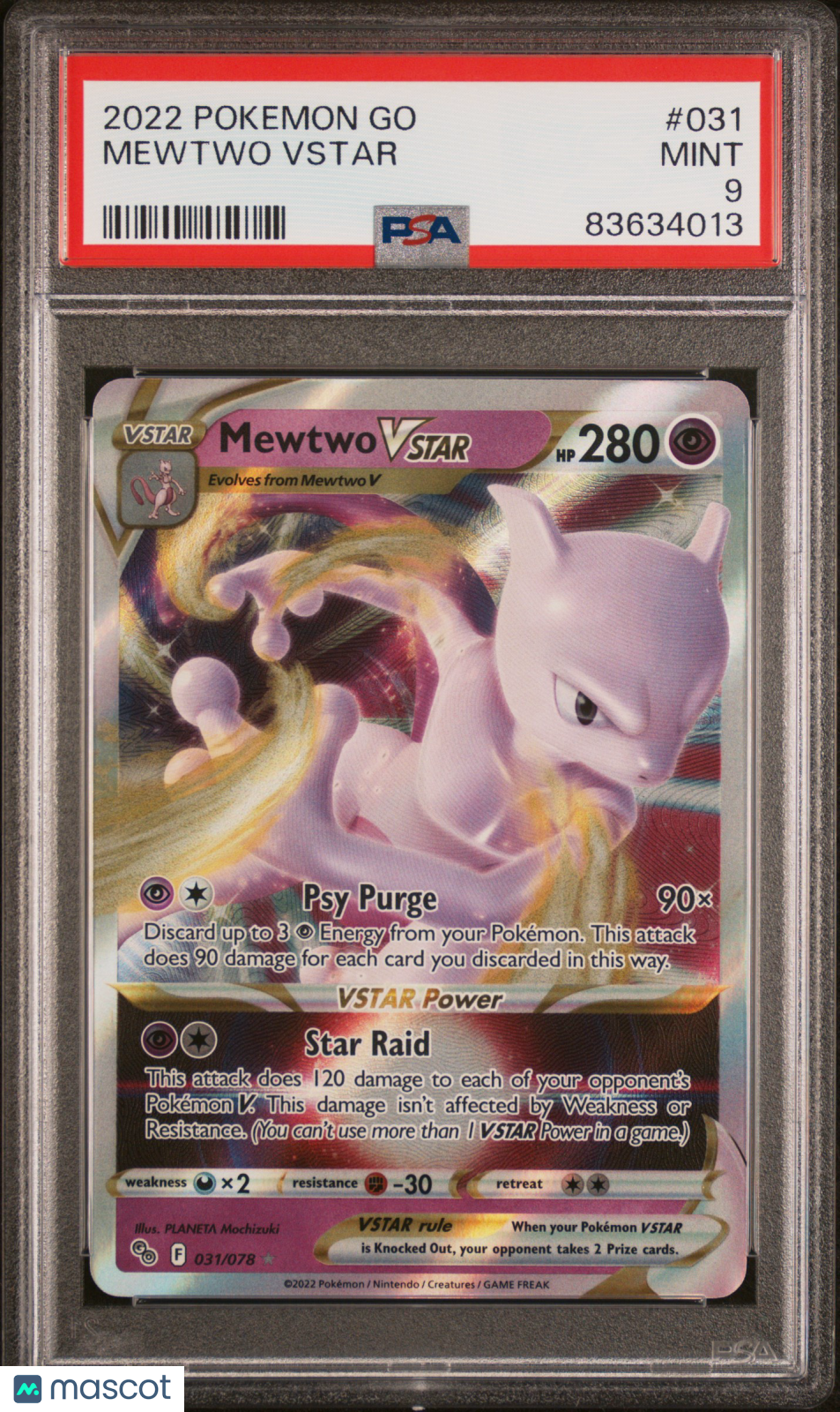 2022 Pokemon Go Mewtwo VSTAR #031 PSA 9 MINT - Graded TCG/CCG