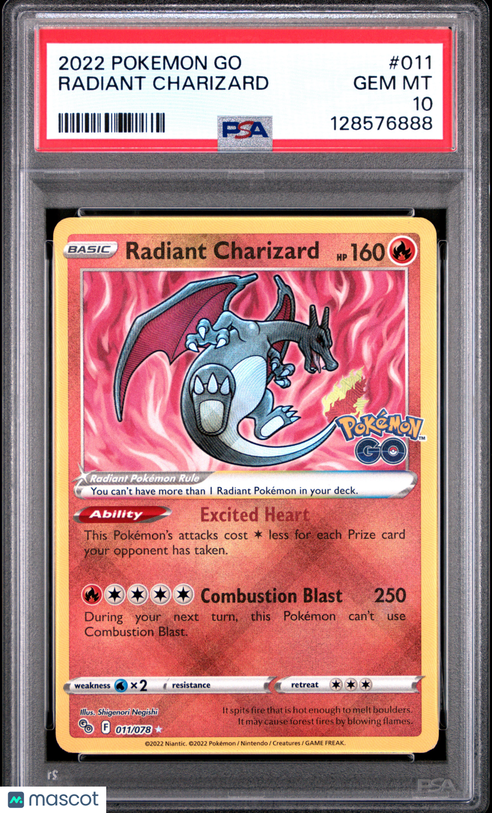 2022 Pokemon Go Radiant Charizard #011 PSA 10 GEM MINT - Graded TCG/CCG