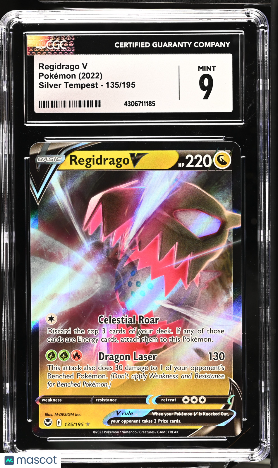 2022 Pokemon Silver Tempest Regidrago V #135/195 Holo CGC 9 MINT - Graded TCG/CCG