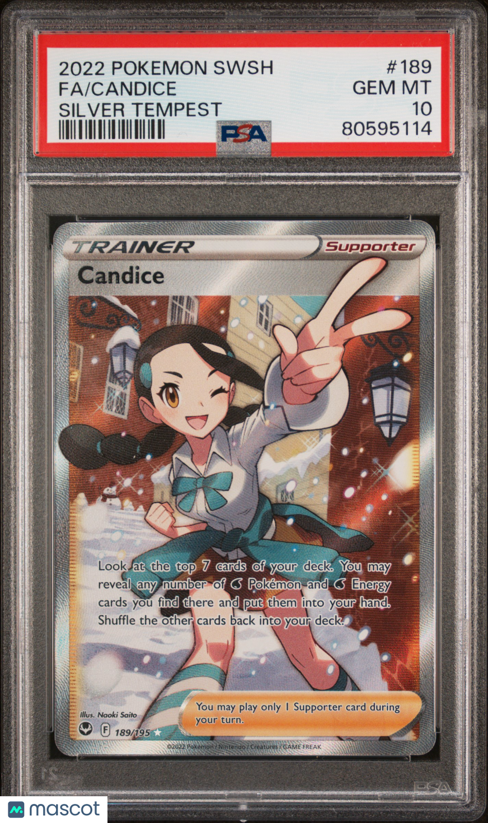 2022 Pokemon Sword & Shield Silver Tempest Candice #189 FA PSA 10 GEM MINT - Graded TCG/CCG