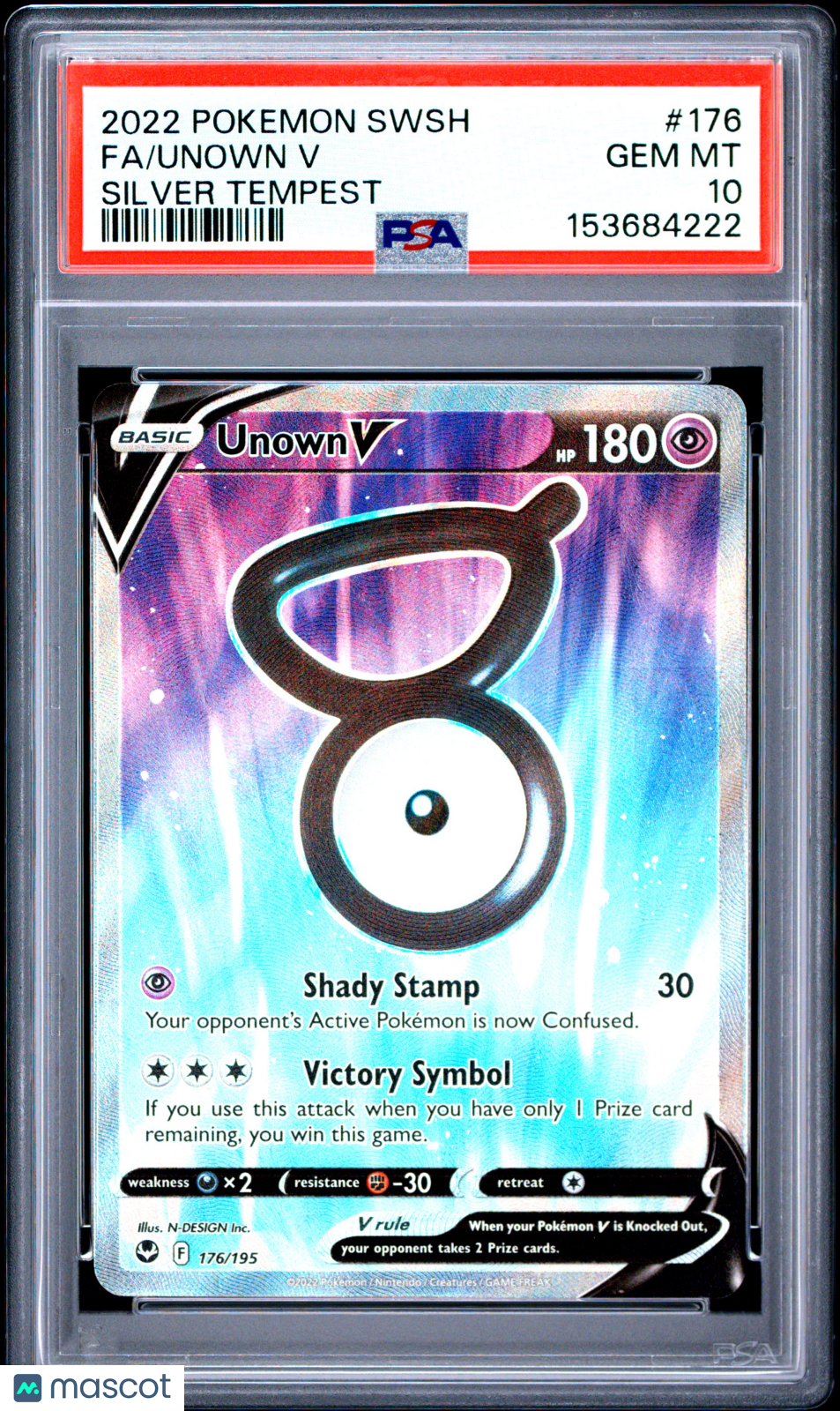 2022 Pokemon Sword & Shield Silver Tempest Unown V #176 FA PSA 10 GEM MINT - Graded TCG/CCG